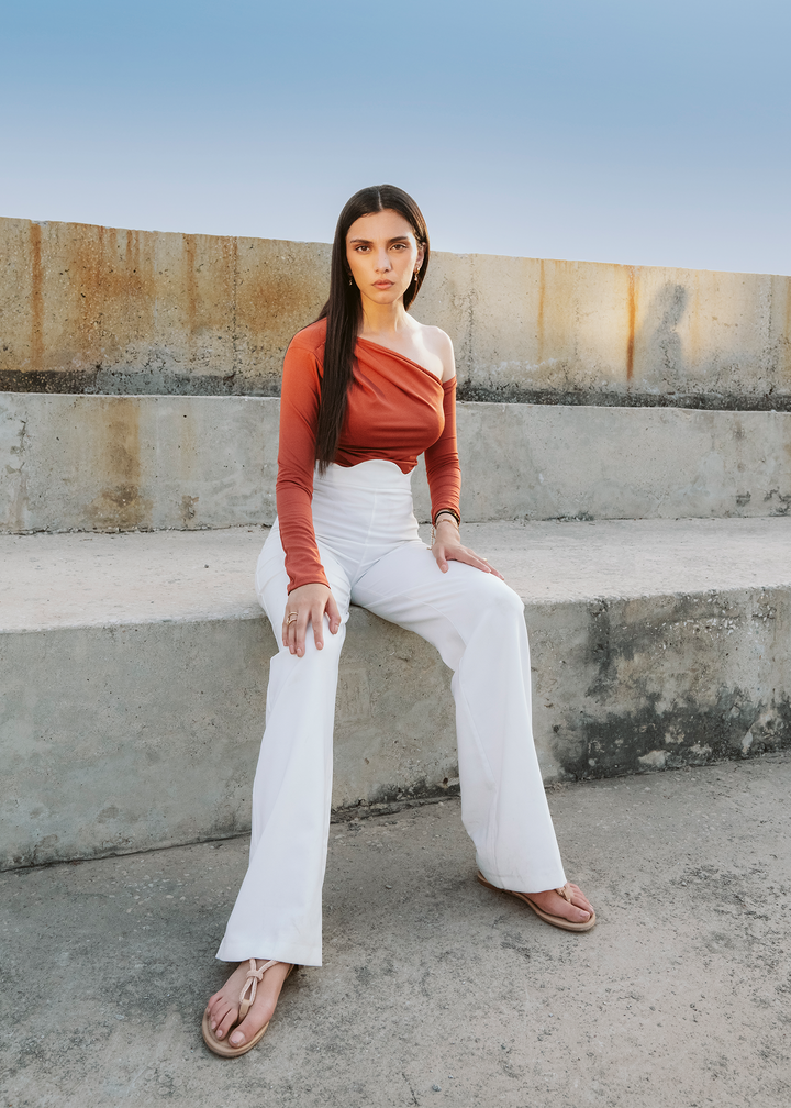 Apricot Asymmetric neck bodysuit