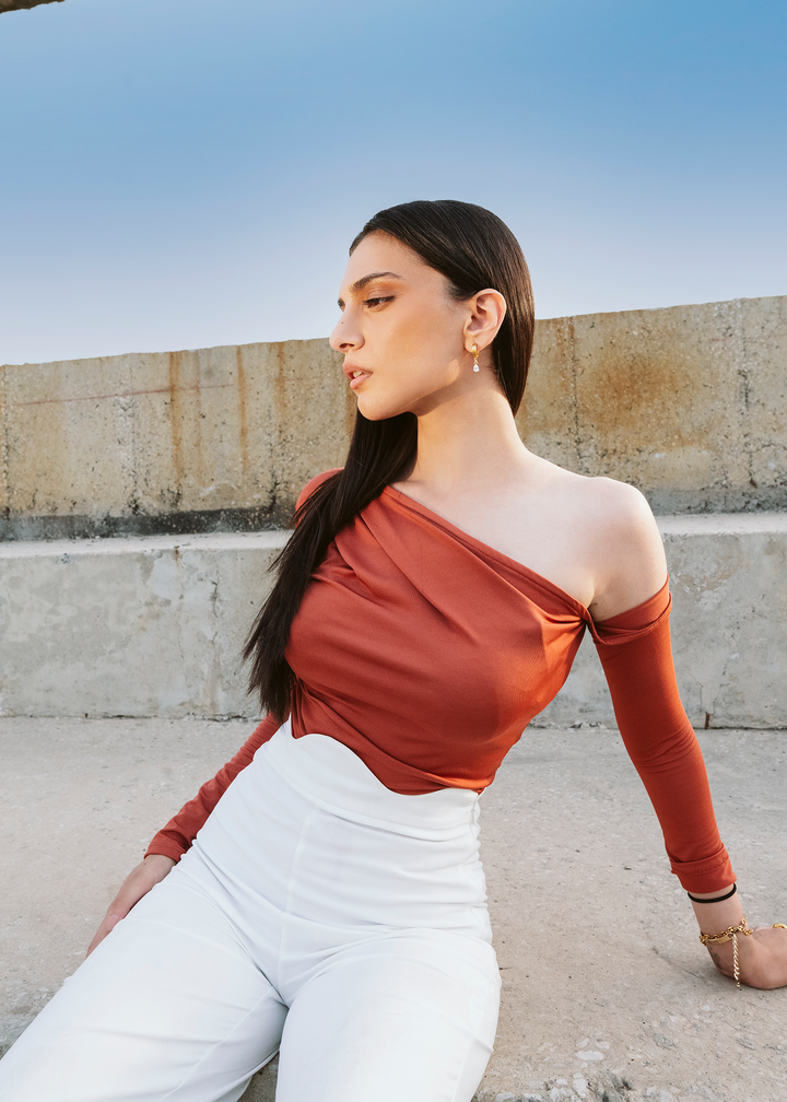 Apricot Asymmetric neck bodysuit