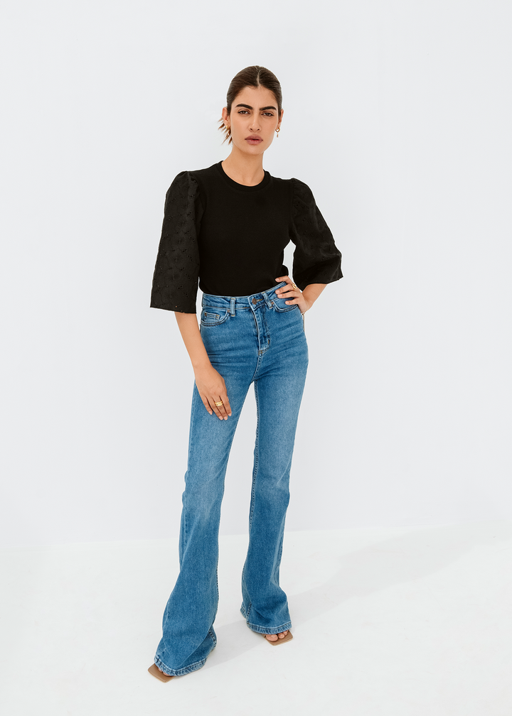 Eyelet puff sleeve top
