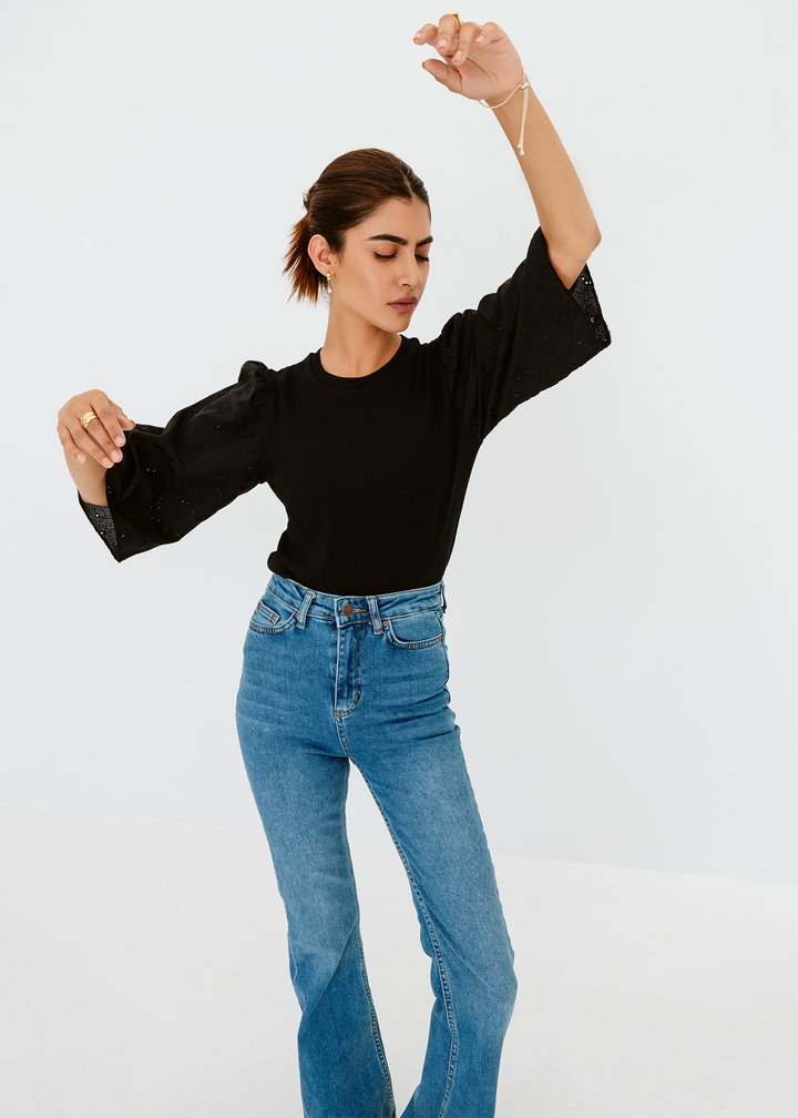 Eyelet puff sleeve top
